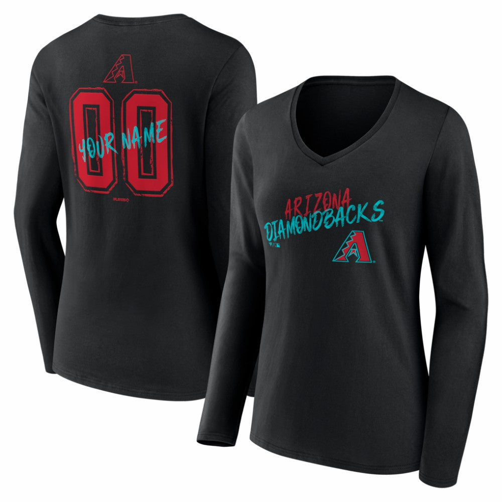 Arizona Diamondbacks Women's Hustle Personalized Name & Number Long Sleeve V-Neck T-Shirt - MLB
