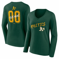 Athletics Women's Hustle Personalized Name & Number Long Sleeve V-Neck T-Shirt - MLB