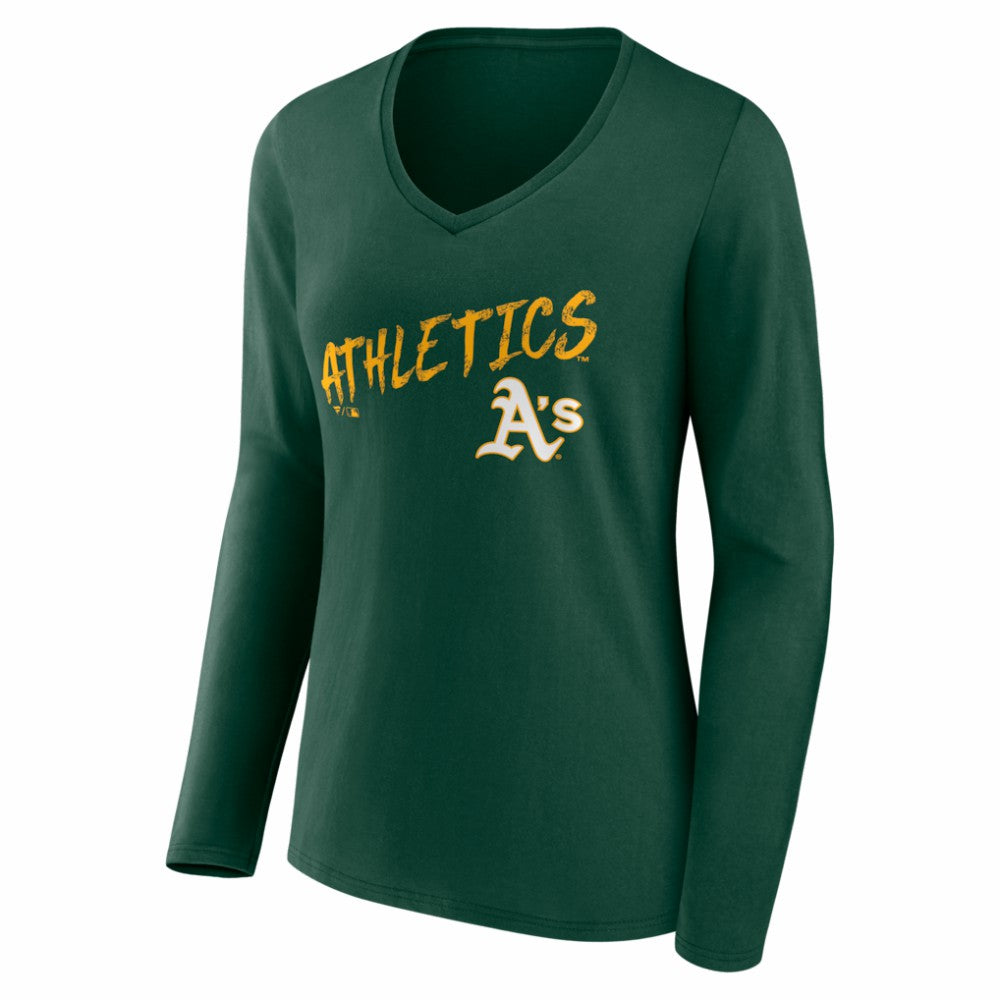 Athletics Women's Hustle Personalized Name & Number Long Sleeve V-Neck T-Shirt - MLB