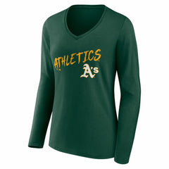 Athletics Women's Hustle Personalized Name & Number Long Sleeve V-Neck T-Shirt - MLB