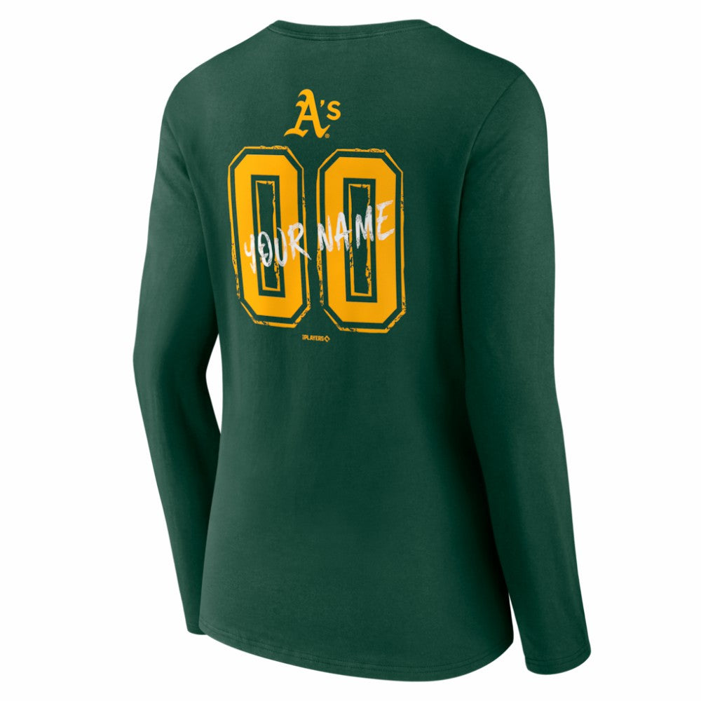 Athletics Women's Hustle Personalized Name & Number Long Sleeve V-Neck T-Shirt - MLB