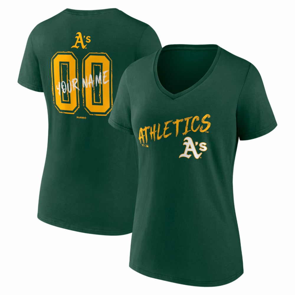 Athletics Women's Hustle Personalized Name & Number V-Neck T-Shirt - MLB