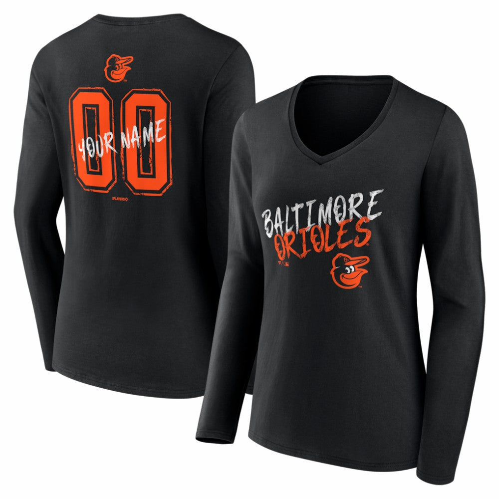 Baltimore Orioles Women's Hustle Personalized Name & Number Long Sleeve V-Neck T-Shirt - MLB