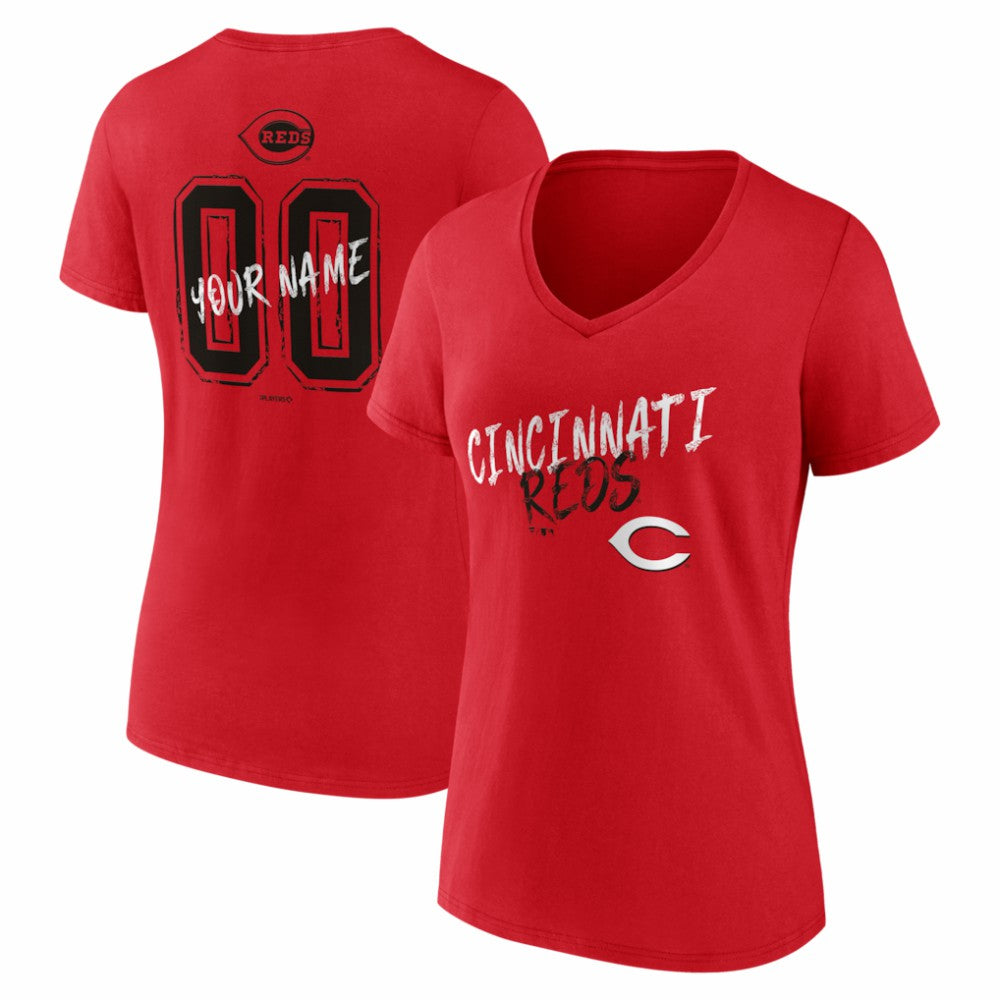 Cincinnati Reds Women's Hustle Personalized Name & Number V-Neck T-Shirt - MLB