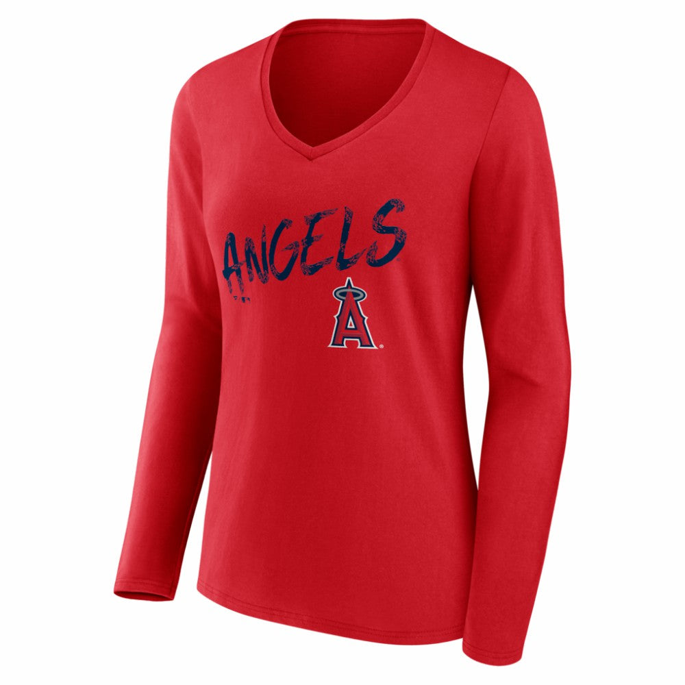 Los Angeles Angels Women's Hustle Personalized Name & Number Long Sleeve V-Neck T-Shirt - MLB
