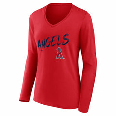 Los Angeles Angels Women's Hustle Personalized Name & Number Long Sleeve V-Neck T-Shirt - MLB