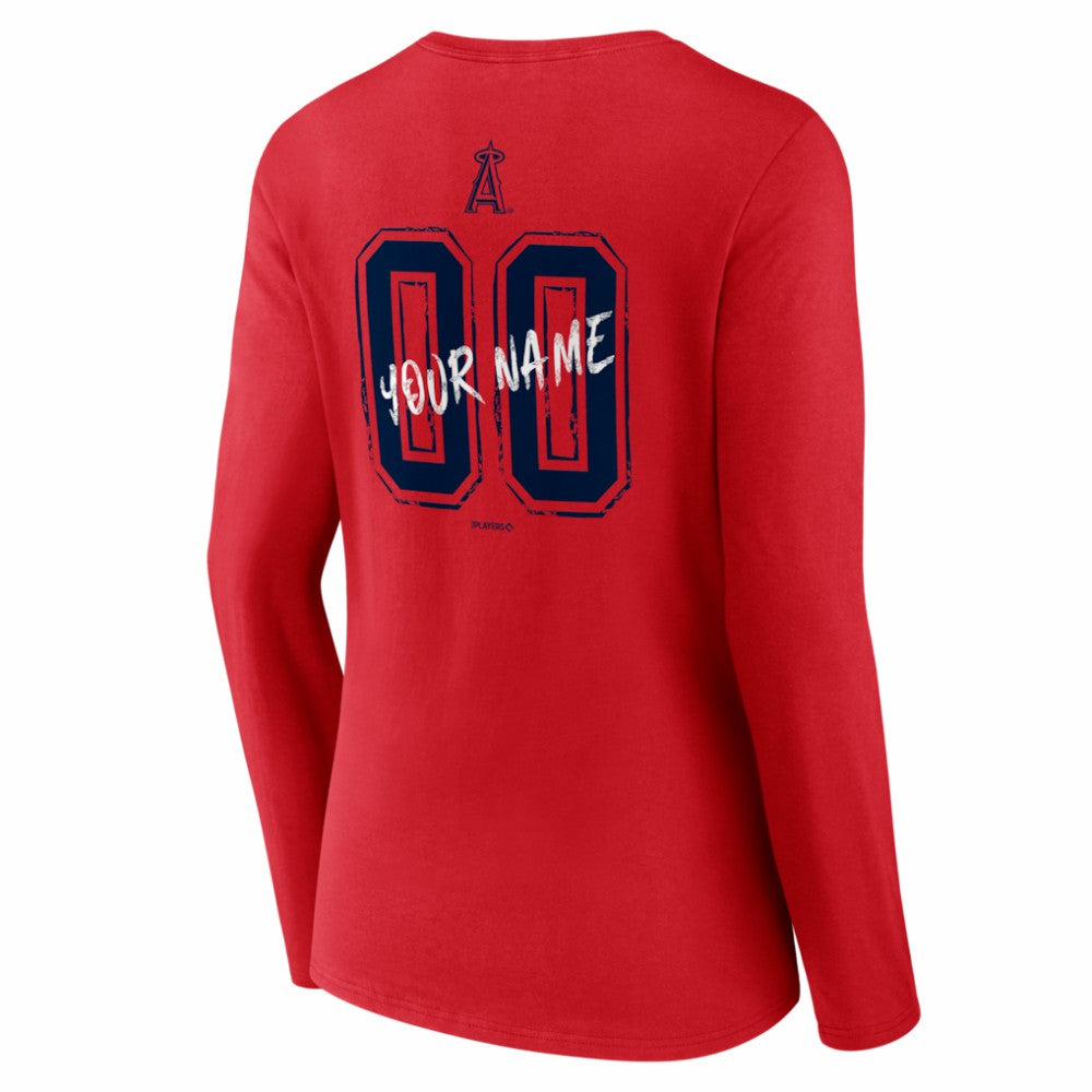 Los Angeles Angels Women's Hustle Personalized Name & Number Long Sleeve V-Neck T-Shirt - MLB