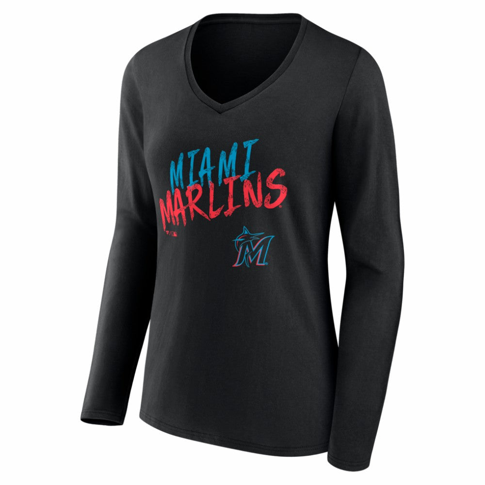 Miami Marlins Women's Hustle Personalized Name & Number Long Sleeve V-Neck T-Shirt - MLB