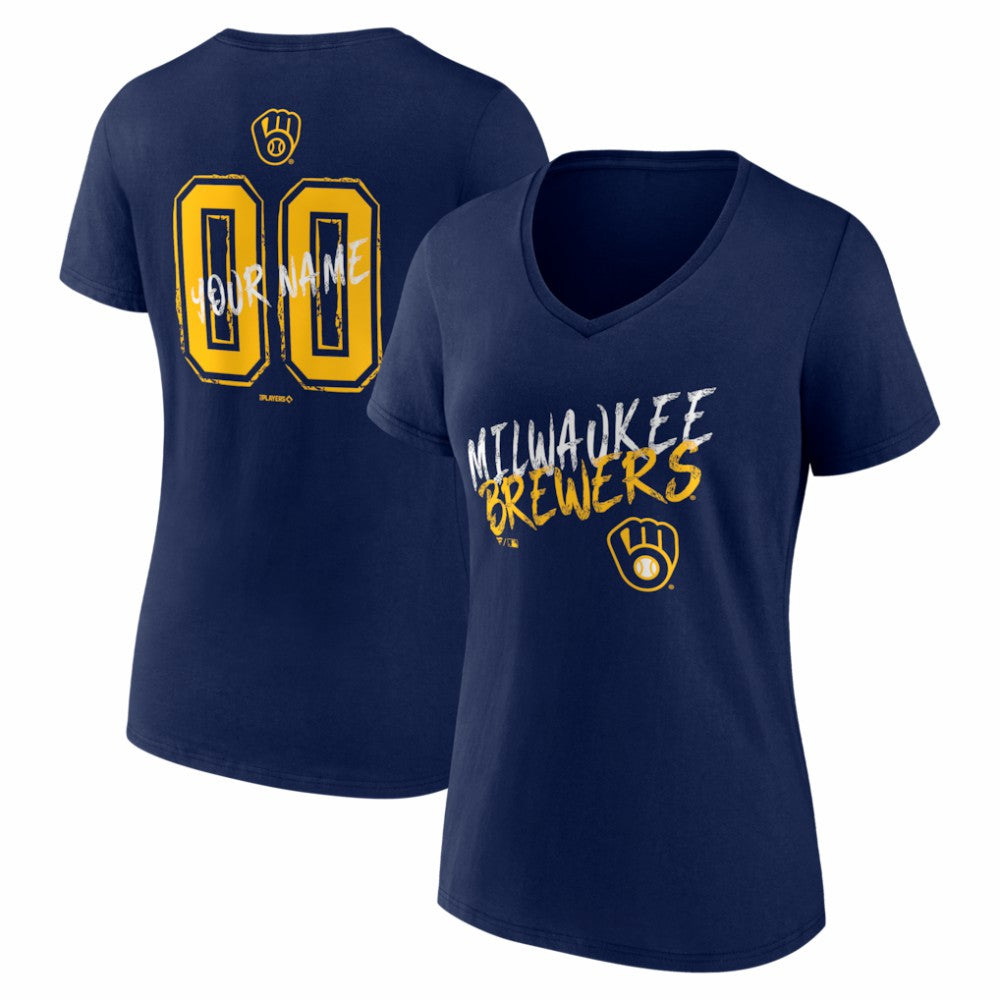Milwaukee Brewers Women's Hustle Personalized Name & Number V-Neck T-Shirt - MLB