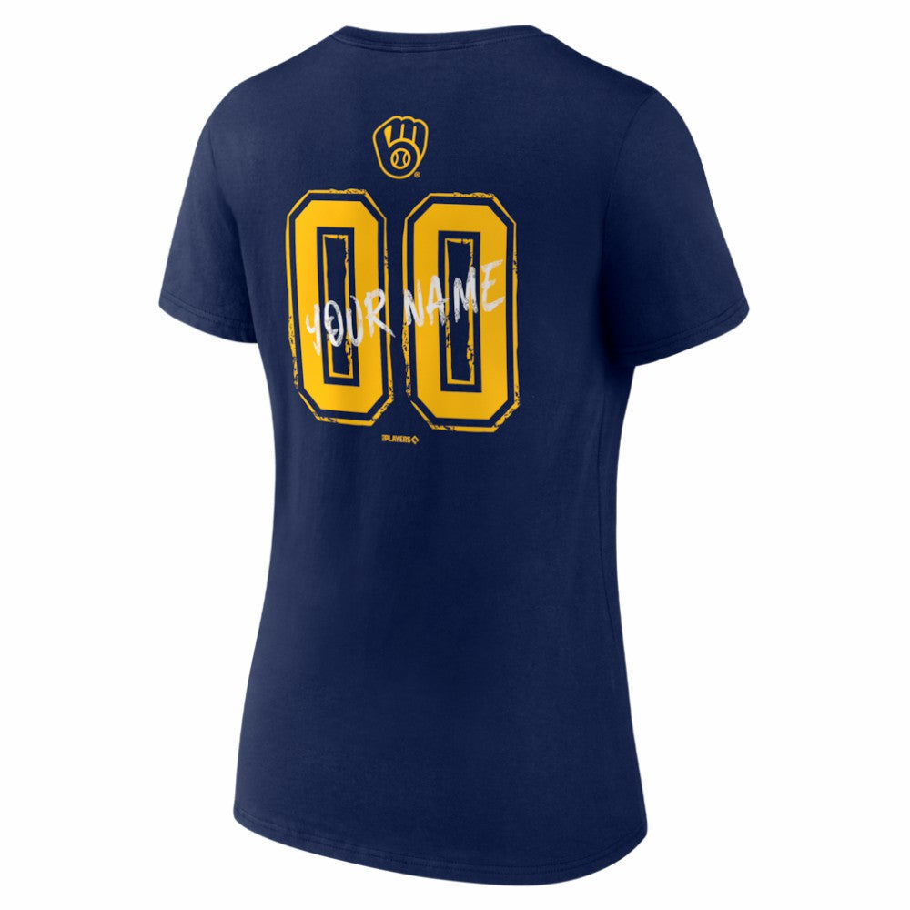 Milwaukee Brewers Women's Hustle Personalized Name & Number V-Neck T-Shirt - MLB