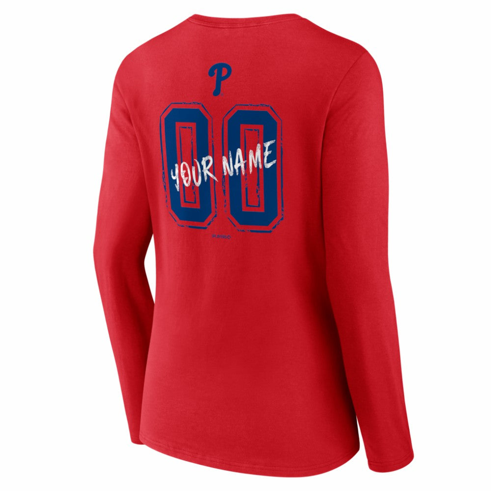 Philadelphia Phillies Women's Hustle Personalized Name & Number Long Sleeve V-Neck T-Shirt - MLB