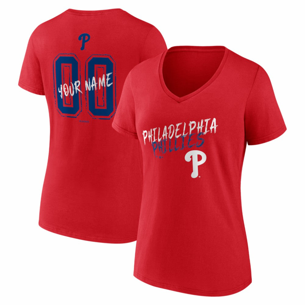 Philadelphia Phillies Women's Hustle Personalized Name & Number V-Neck T-Shirt - MLB