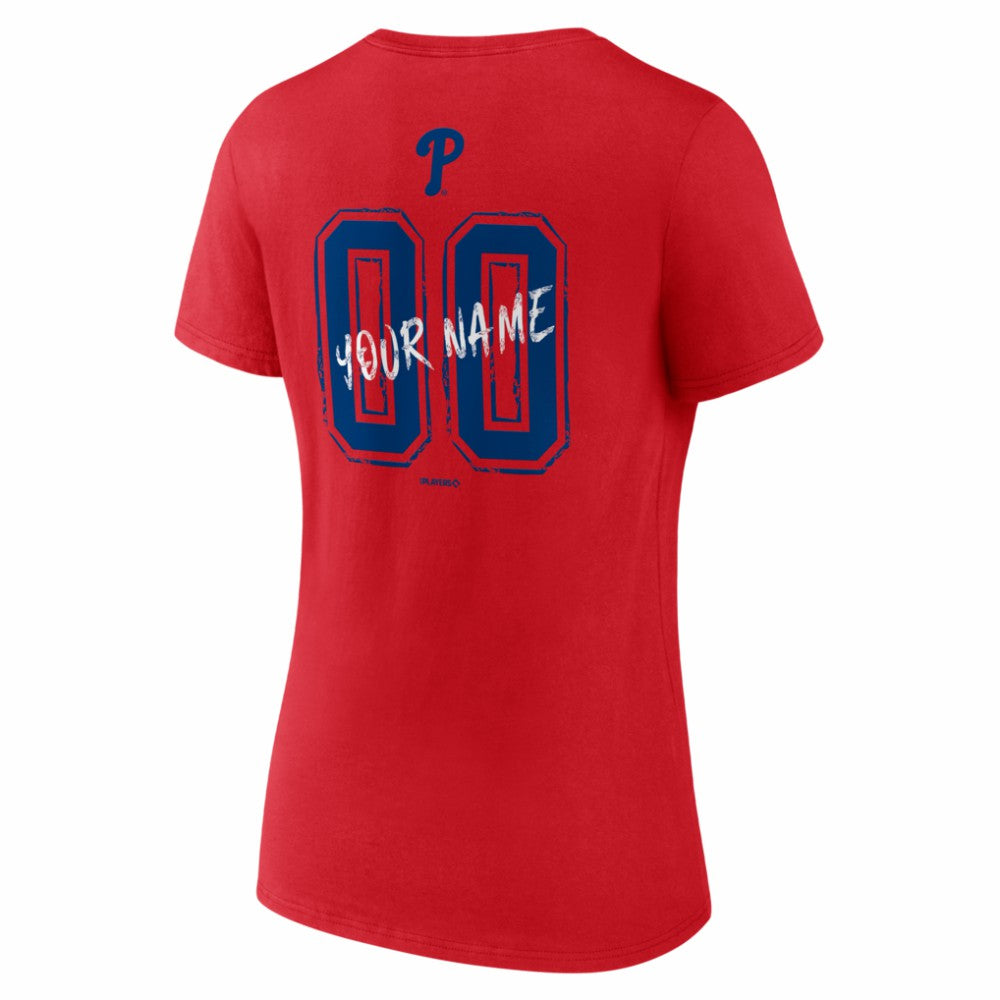Philadelphia Phillies Women's Hustle Personalized Name & Number V-Neck T-Shirt - MLB