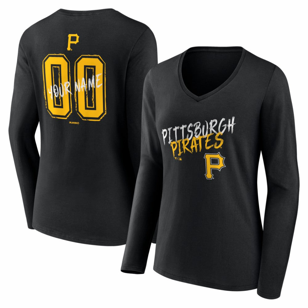 Pittsburgh Pirates Women's Hustle Personalized Name & Number Long Sleeve V-Neck T-Shirt - MLB