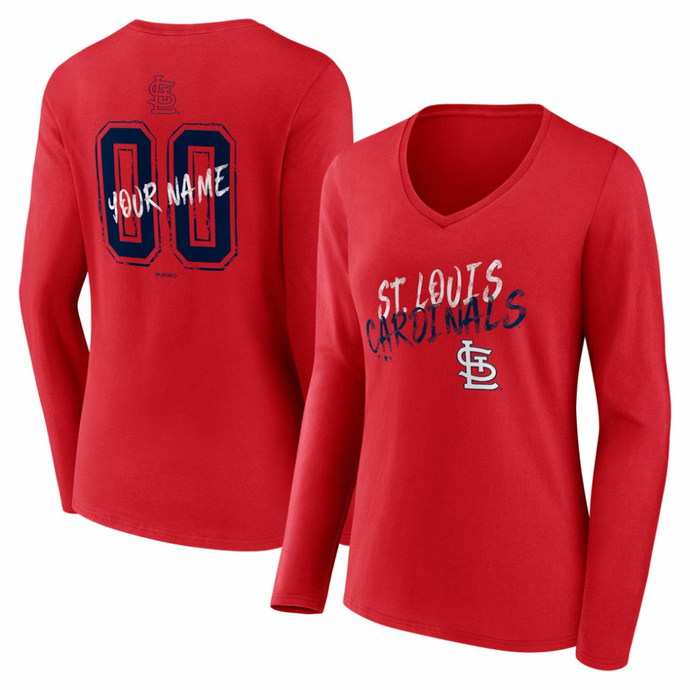 St. Louis Cardinals Women's Hustle Personalized Name & Number Long Sleeve V-Neck T-Shirt - MLB