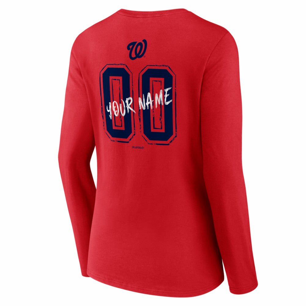Washington Nationals Women's Hustle Personalized Name & Number Long Sleeve V-Neck T-Shirt - MLB