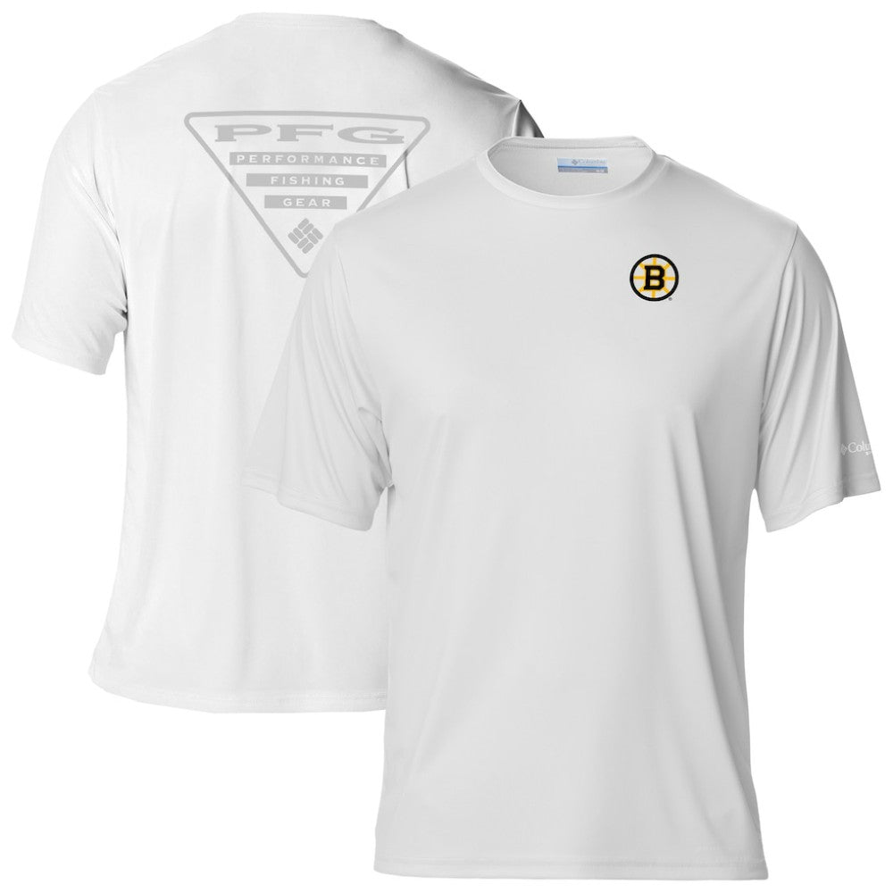 Boston Bruins Columbia PFG Terminal Tackle Omni-Shade T-Shirt - White - NHL