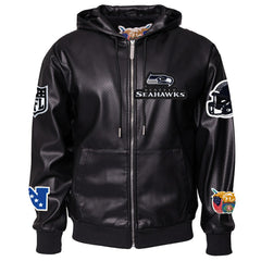 Seattle Seahawks Jeff Hamilton Vegan Leather Full-Zip Hooded Jacket Black | NFL