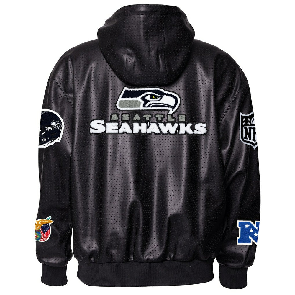 Seattle Seahawks Jeff Hamilton Vegan Leather Full-Zip Hooded Jacket Black | NFL