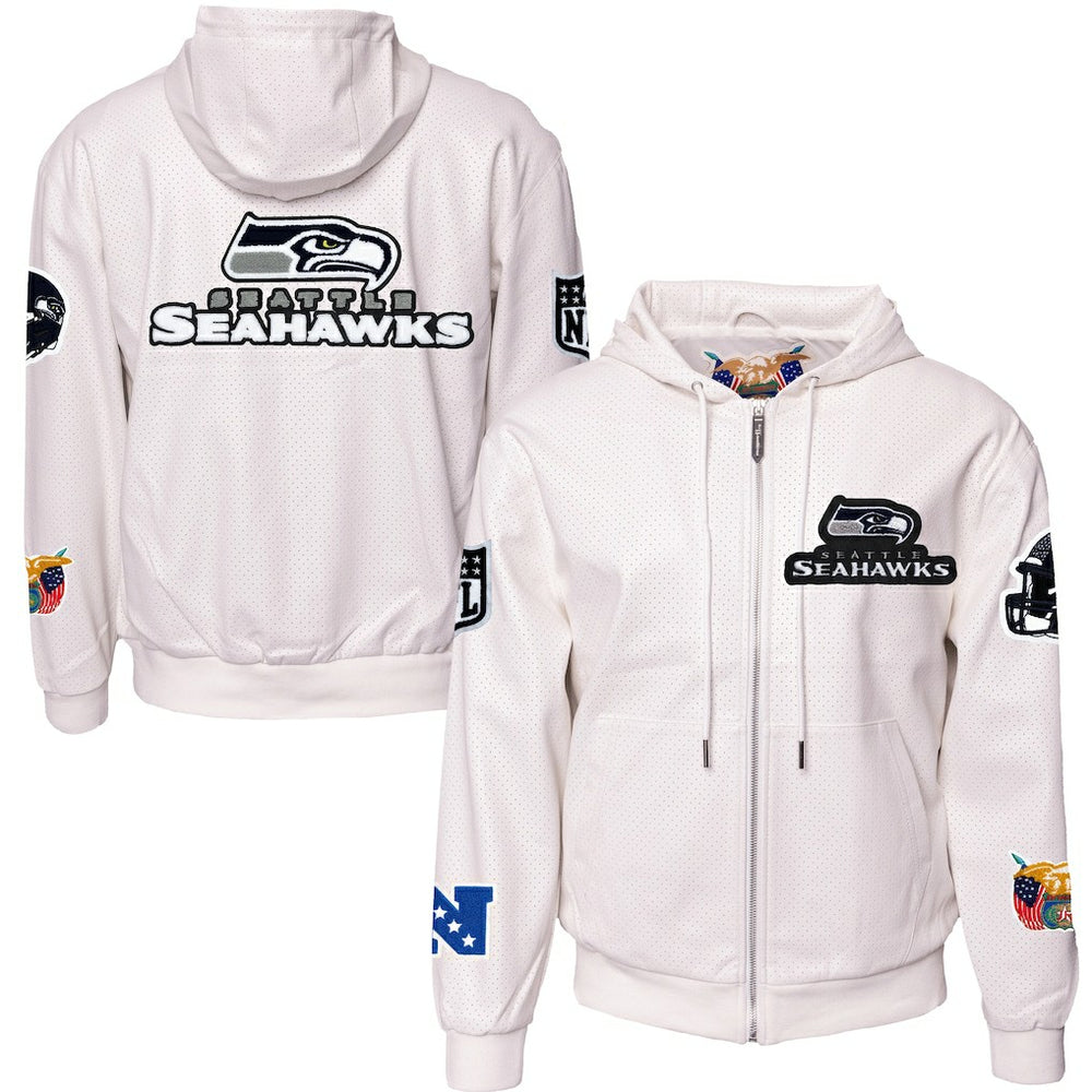 Seattle Seahawks Jeff Hamilton Vegan Leather Full-Zip Hooded Jacket White | NFL