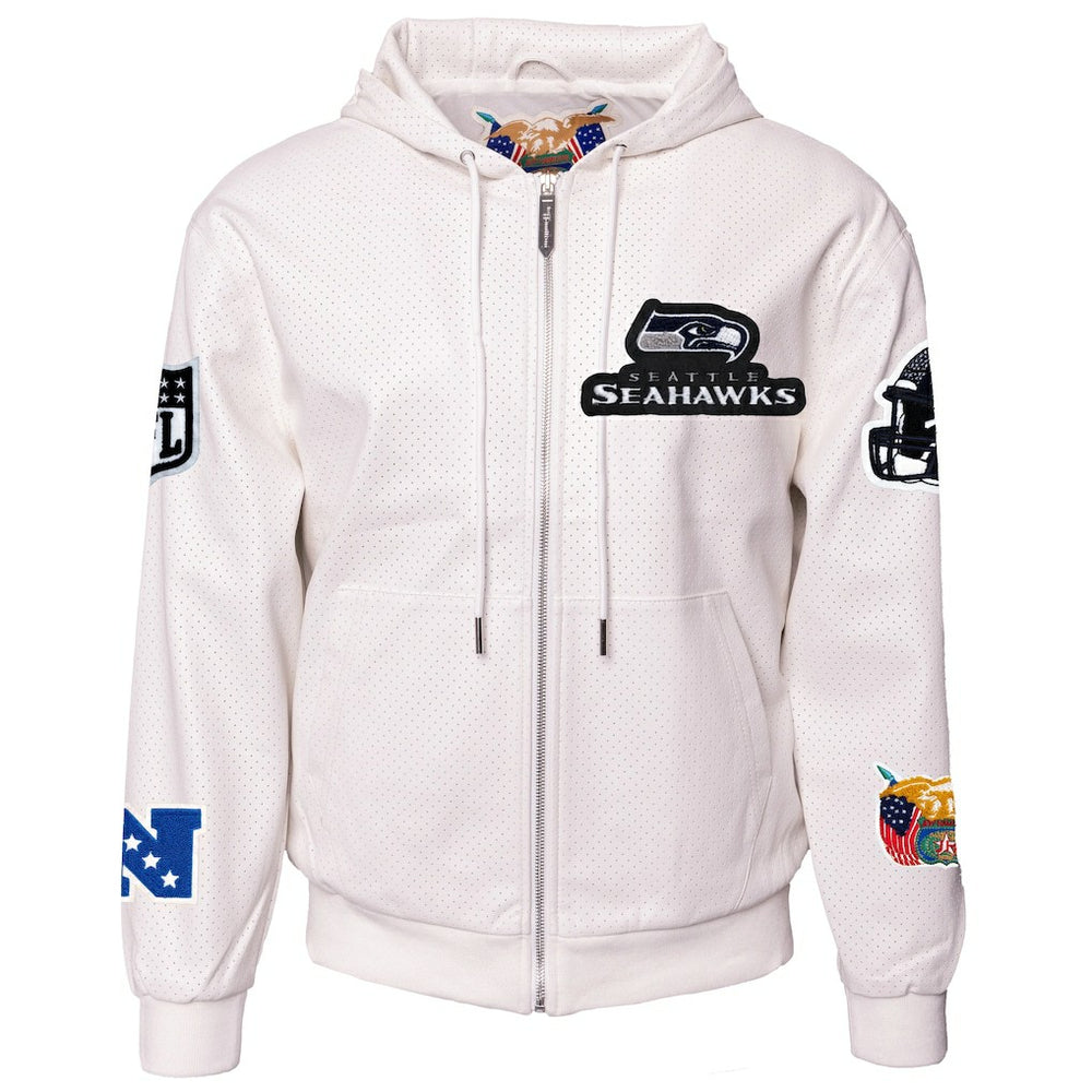 Seattle Seahawks Jeff Hamilton Vegan Leather Full-Zip Hooded Jacket White | NFL