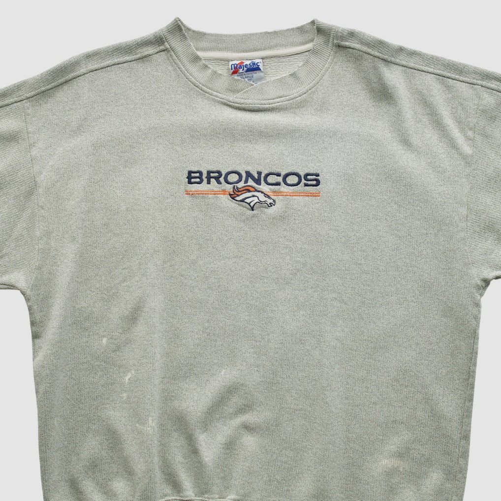 Denver Broncos Majestic 2000s Pullover Sweatshirt Heather Gray Vintage | Fanatics
