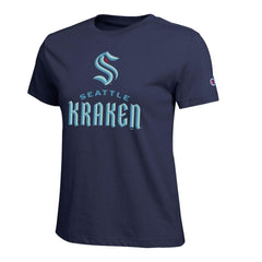 Seattle Kraken Champion Women's Wordmark Lockup T-Shirt - Navy - NHL