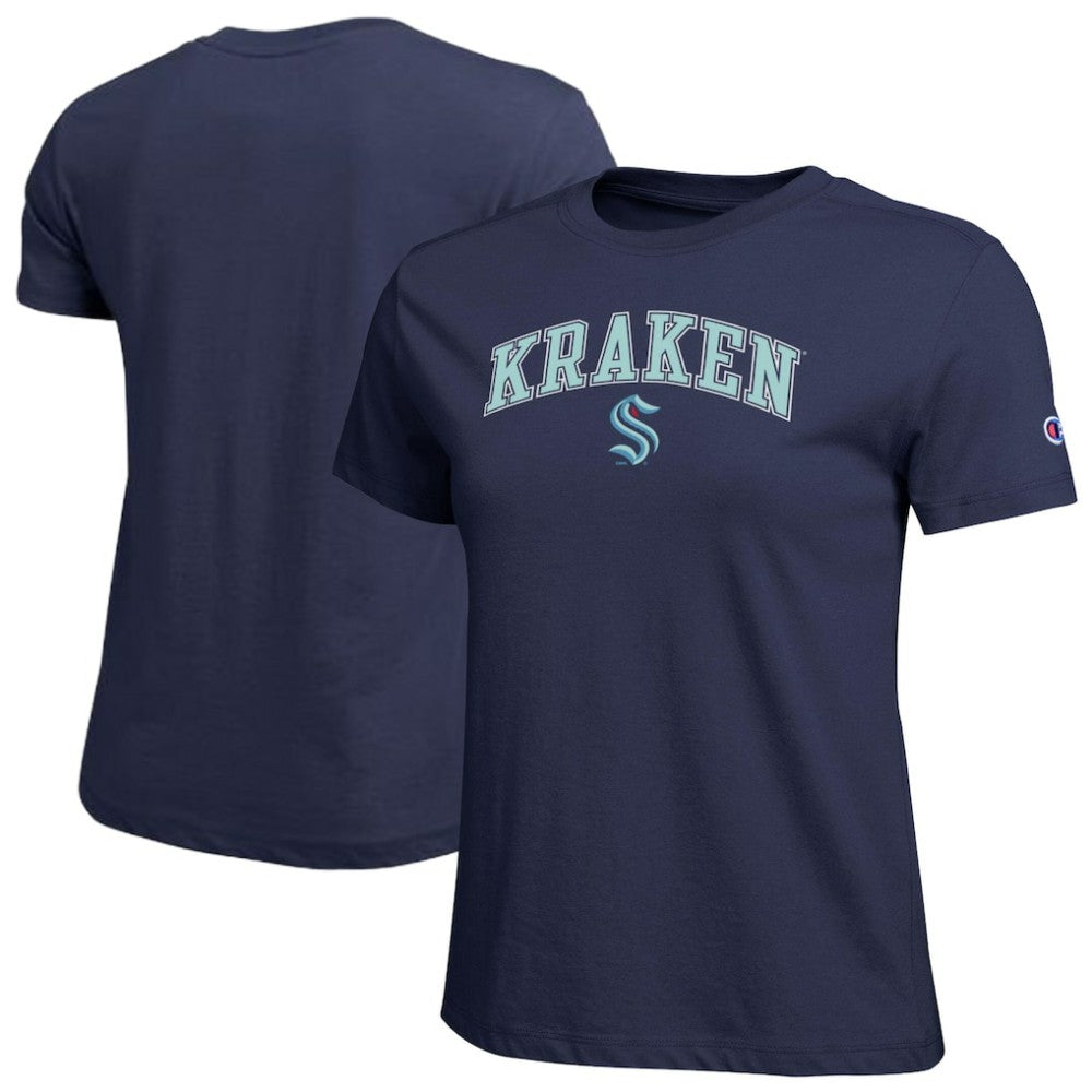 Seattle Kraken Champion Women's Arch Mascot Logo T-Shirt - Navy - NHL