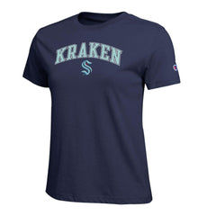 Seattle Kraken Champion Women's Arch Mascot Logo T-Shirt - Navy - NHL
