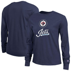 Winnipeg Jets Champion Women's Wordmark Lockup Long Sleeve T-Shirt - Navy - NHL