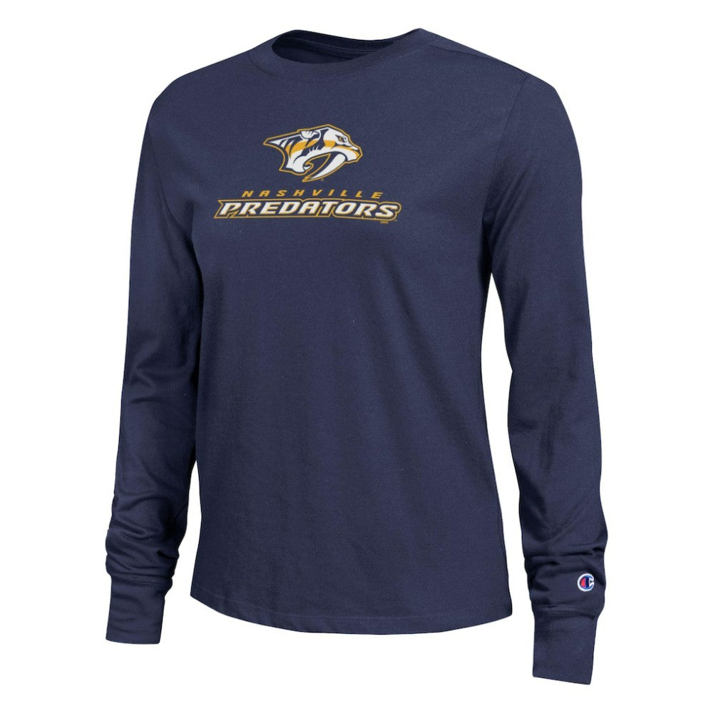 Nashville Predators Champion Women's Wordmark Lockup Long Sleeve T-Shirt - Navy - NHL