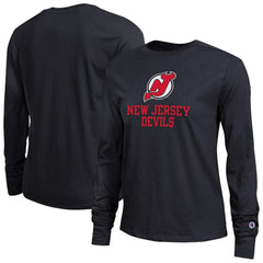 New Jersey Devils Champion Women's Wordmark Lockup Long Sleeve T-Shirt - Black - NHL