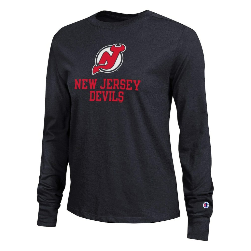 New Jersey Devils Champion Women's Wordmark Lockup Long Sleeve T-Shirt - Black - NHL
