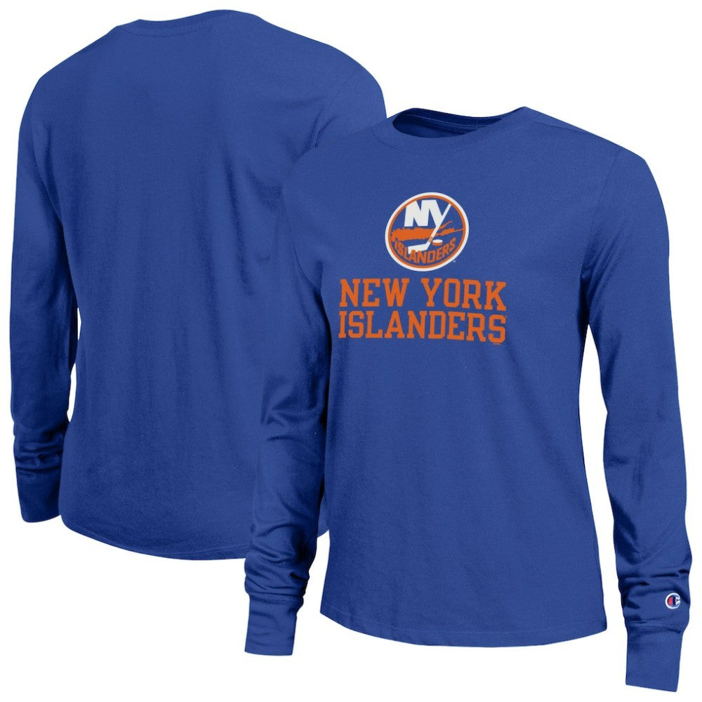 New York Islanders Champion Women's Wordmark Lockup Long Sleeve T-Shirt - Royal - NHL