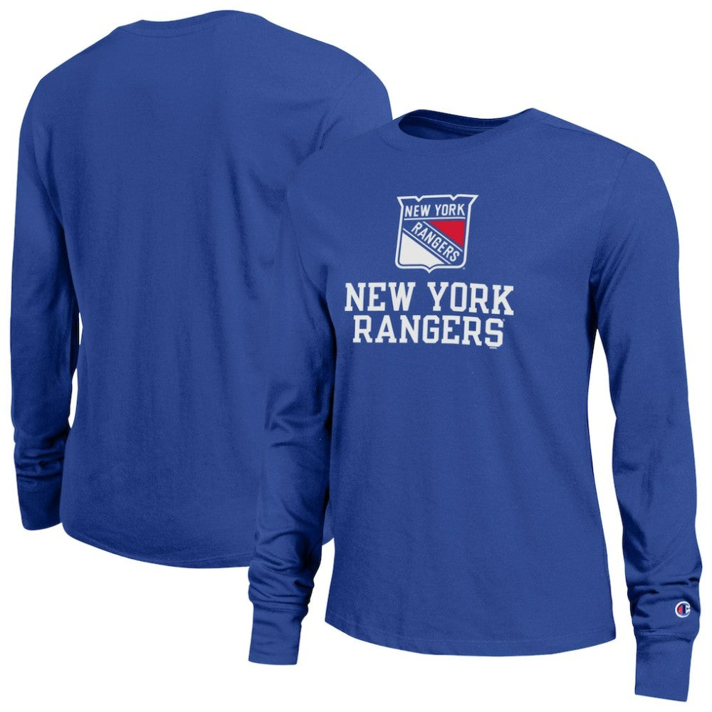 New York Rangers Champion Women's Wordmark Lockup Long Sleeve T-Shirt - Royal - NHL