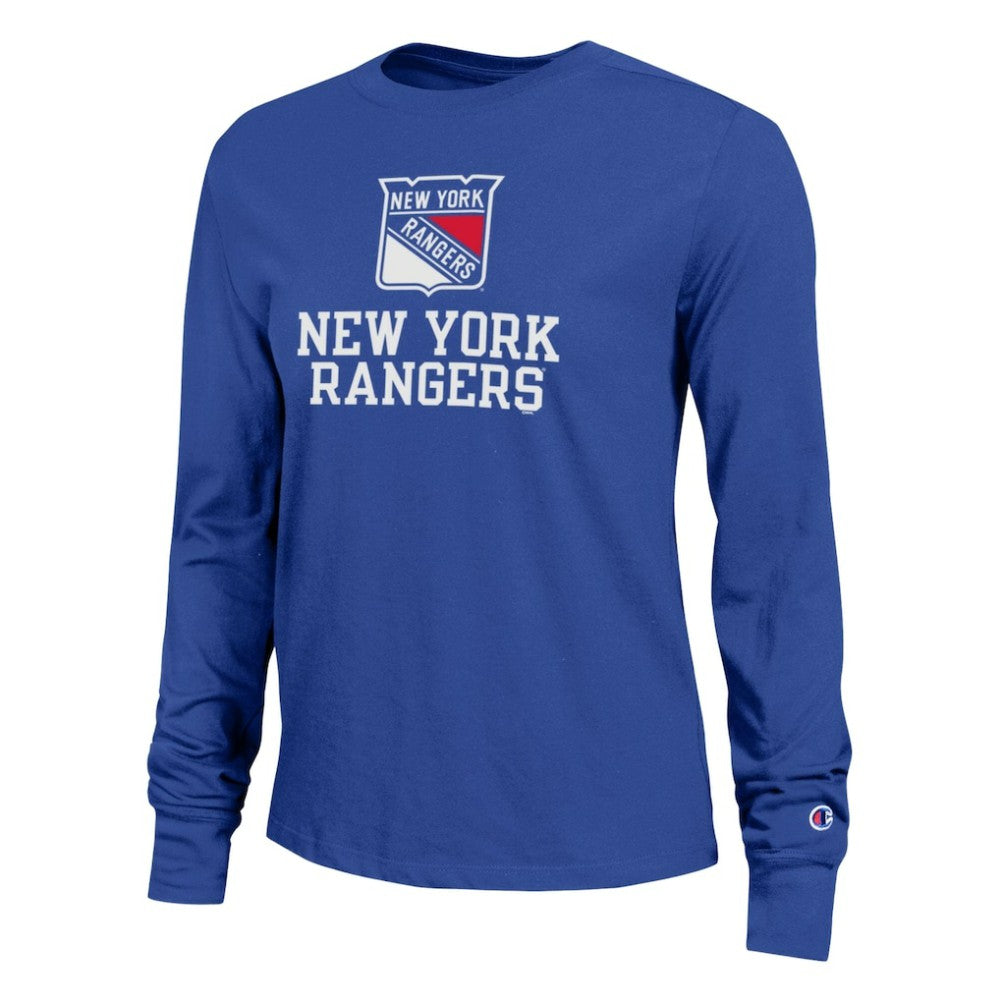New York Rangers Champion Women's Wordmark Lockup Long Sleeve T-Shirt - Royal - NHL