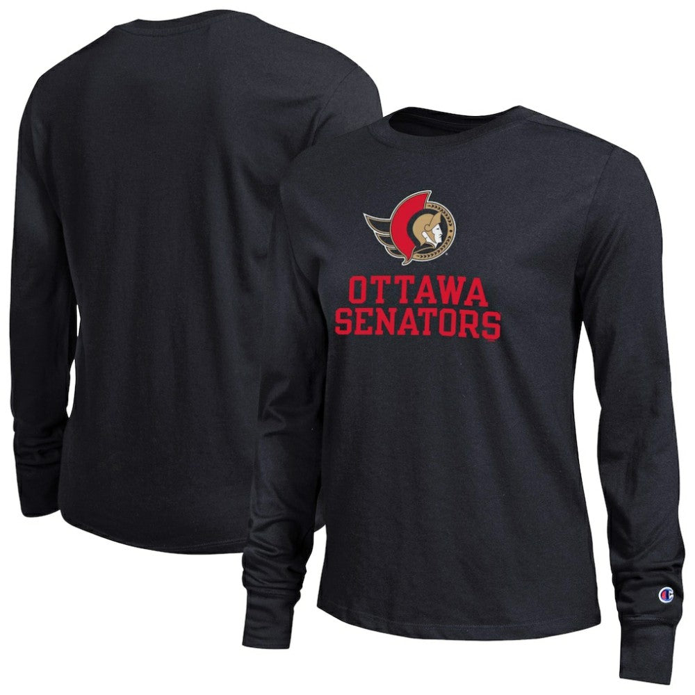 Ottawa Senators Champion Women's Wordmark Lockup Long Sleeve T-Shirt - Black - NHL