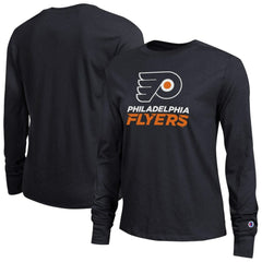 Philadelphia Flyers Champion Women's Wordmark Lockup Long Sleeve T-Shirt - Black - NHL
