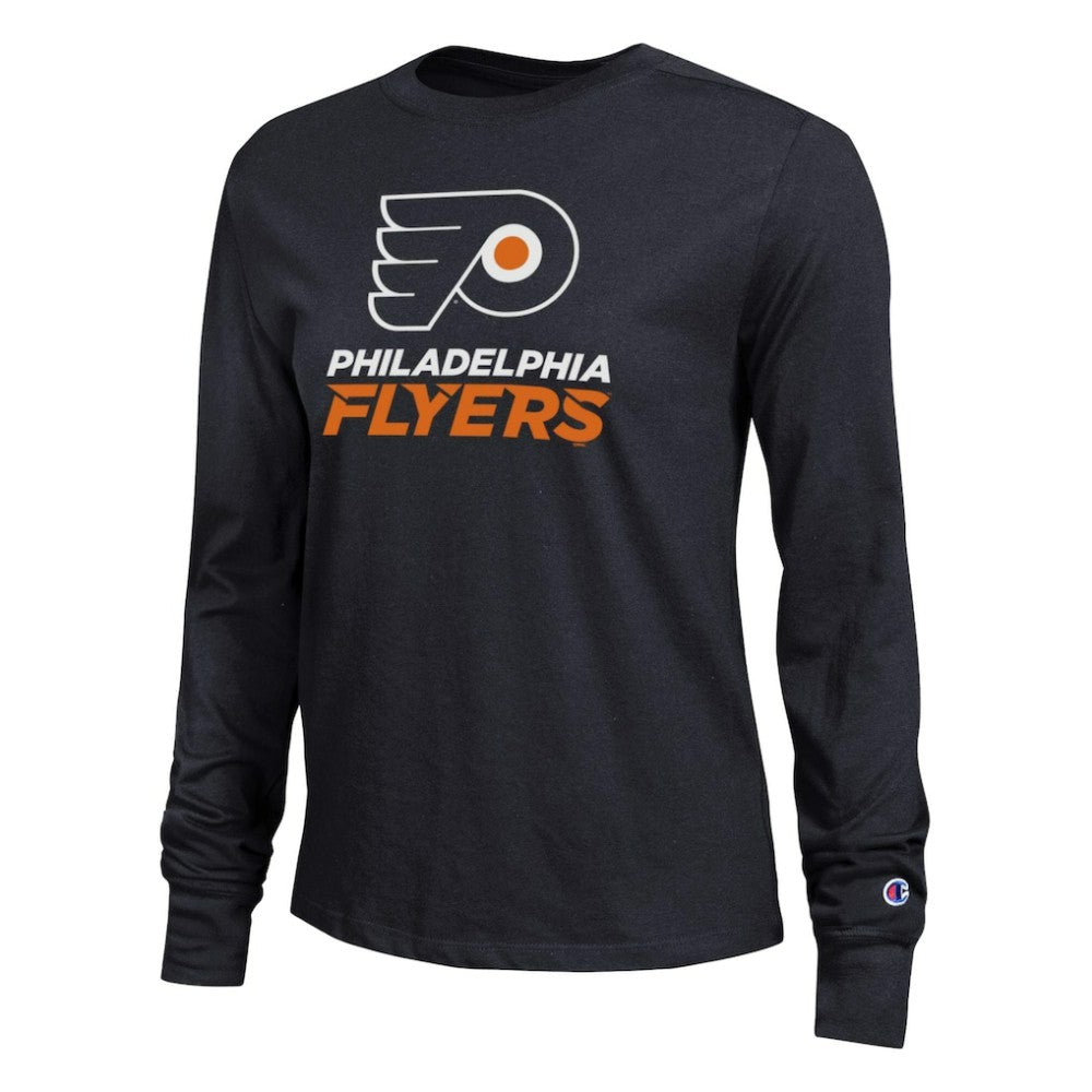 Philadelphia Flyers Champion Women's Wordmark Lockup Long Sleeve T-Shirt - Black - NHL