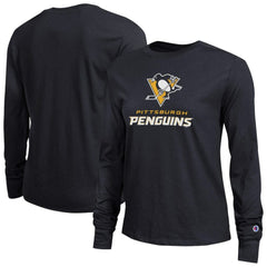 Pittsburgh Penguins Champion Women's Wordmark Lockup Long Sleeve T-Shirt - Black - NHL