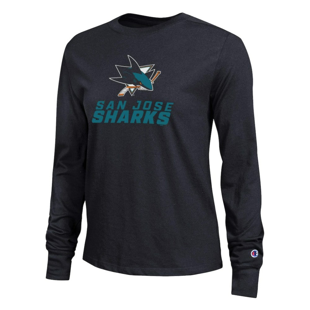 San Jose Sharks Champion Women's Wordmark Lockup Long Sleeve T-Shirt - Black - NHL