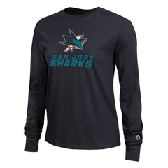 San Jose Sharks Champion Women's Wordmark Lockup Long Sleeve T-Shirt - Black - NHL