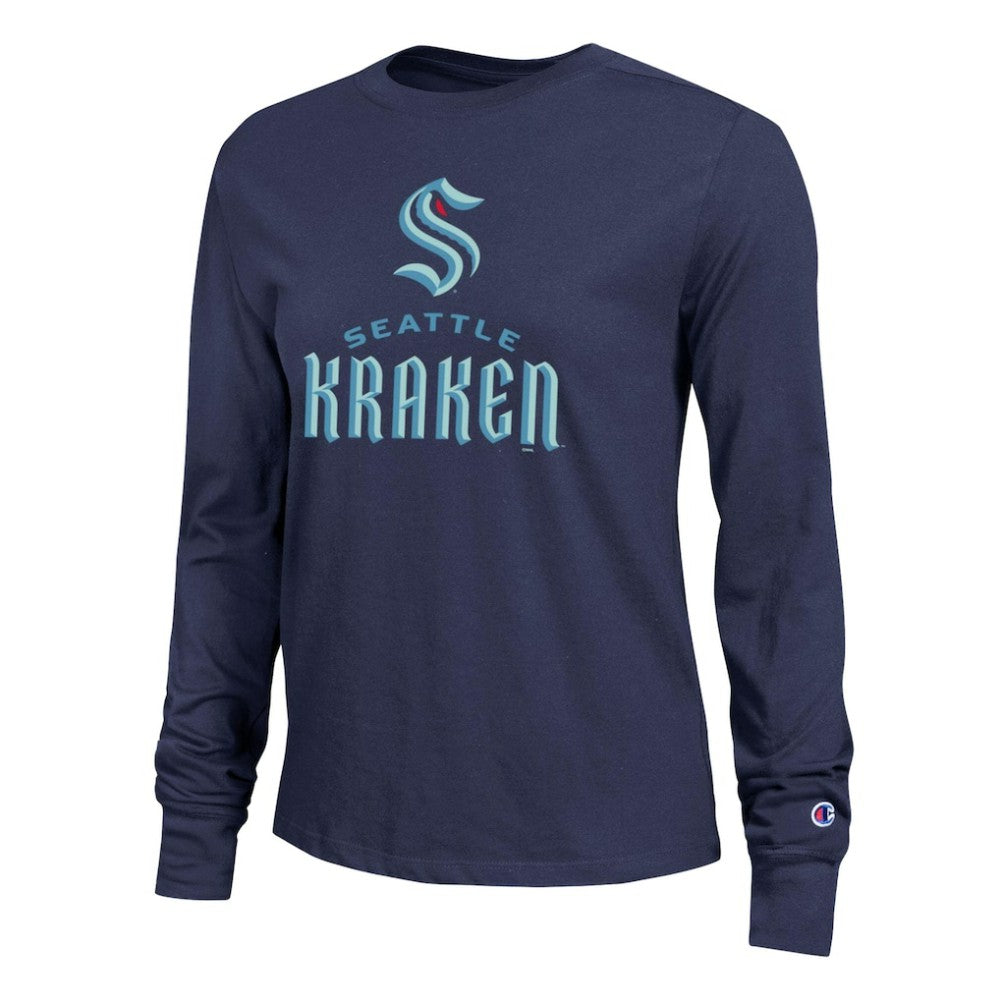 Seattle Kraken Champion Women's Wordmark Lockup Long Sleeve T-Shirt - Navy - NHL