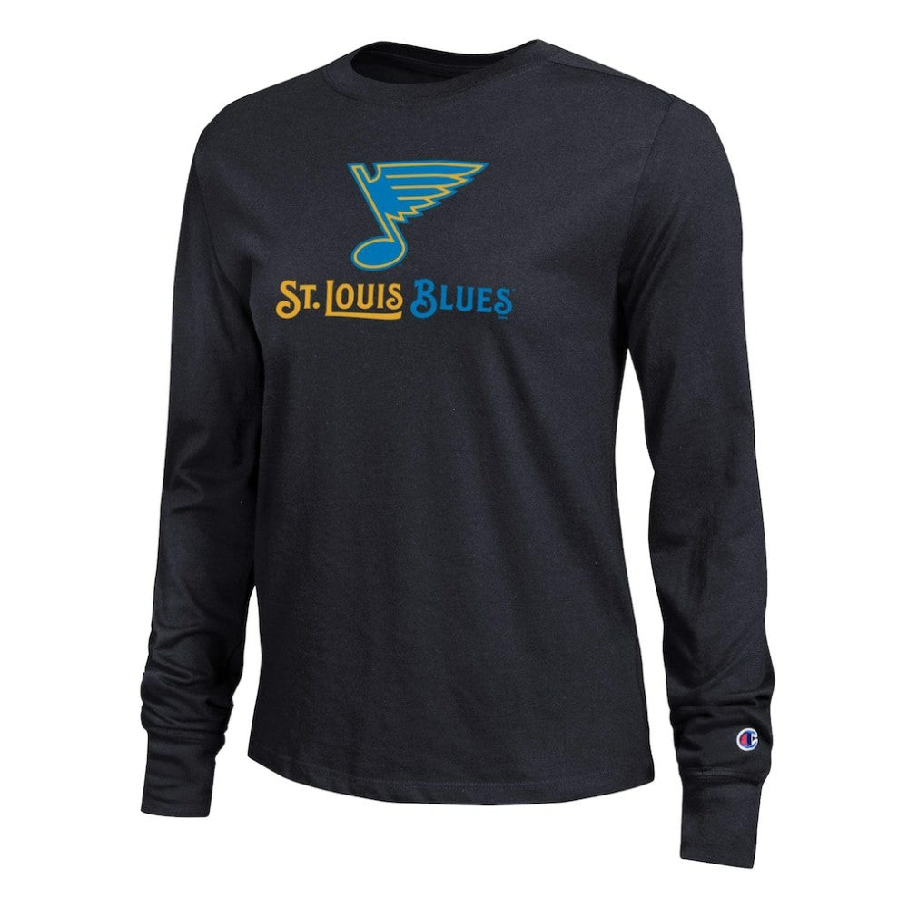 St. Louis Blues Champion Women's Wordmark Lockup Long Sleeve T-Shirt - Black - NHL