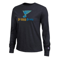 St. Louis Blues Champion Women's Wordmark Lockup Long Sleeve T-Shirt - Black - NHL