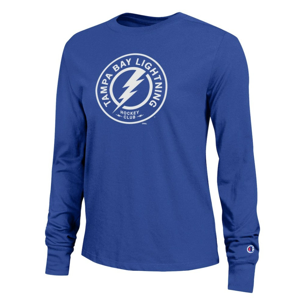 Tampa Bay Lightning Champion Women's Wordmark Lockup Long Sleeve T-Shirt - Royal - NHL