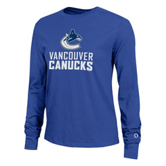 Vancouver Canucks Champion Women's Wordmark Lockup Long Sleeve T-Shirt - Royal - NHL
