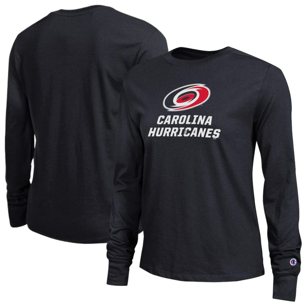 Carolina Hurricanes Champion Women's Wordmark Lockup Long Sleeve T-Shirt - Black - NHL