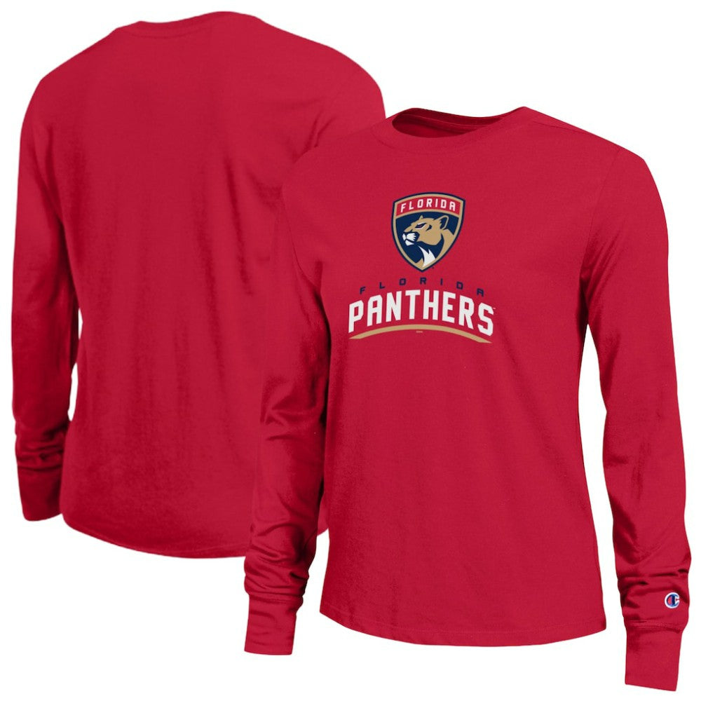 Florida Panthers Champion Women's Wordmark Lockup Long Sleeve T-Shirt - Red - NHL