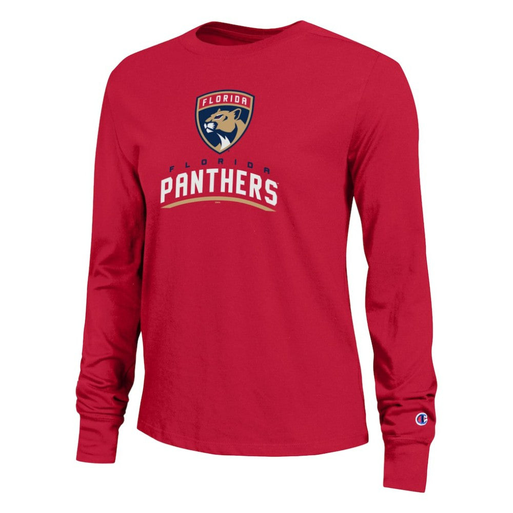 Florida Panthers Champion Women's Wordmark Lockup Long Sleeve T-Shirt - Red - NHL